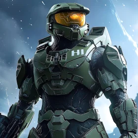 Armored Warrior in Sci-Fi Landscape