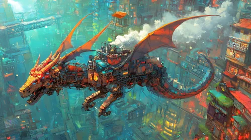 Mechanical Dragon in Urban Flight