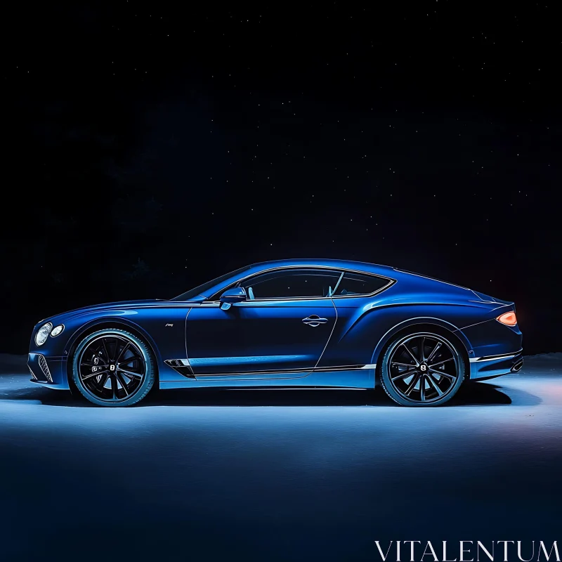 Elegant Blue Automobile in the Night AI Image