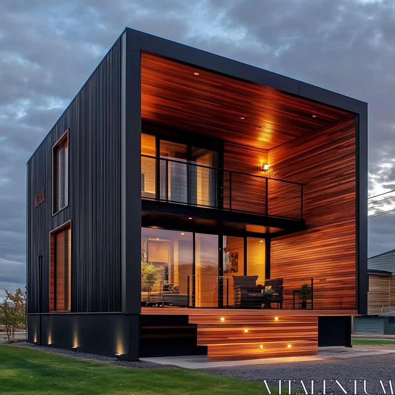 Contemporary Black and Wooden House Facade AI Image