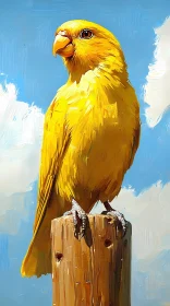 Bright Yellow Bird on Wooden Post