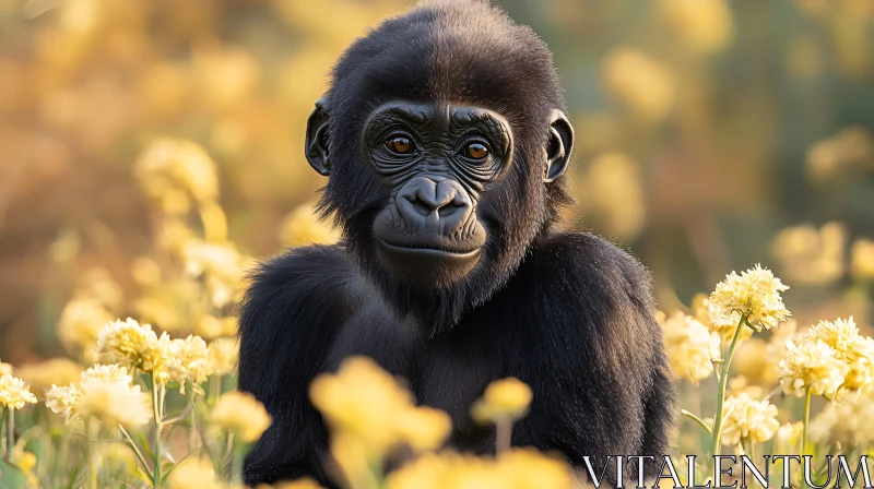 Serene Gorilla Among Yellow Blooms AI Image