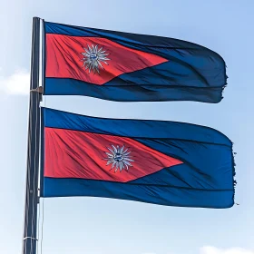 Flags with Sun Symbol in the Wind