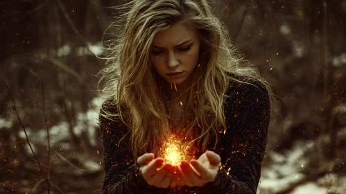 Enchanting Woman Holding Light in Forest