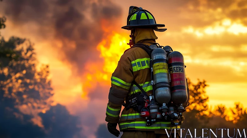 Brave Firefighter Amidst Raging Flames AI Image