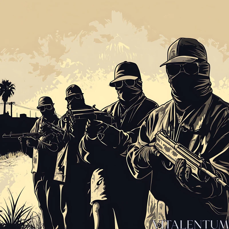 Ominous Armed Figures Illustration AI Image