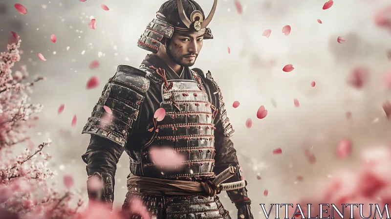 AI ART Armored Samurai with Sword in Bloom