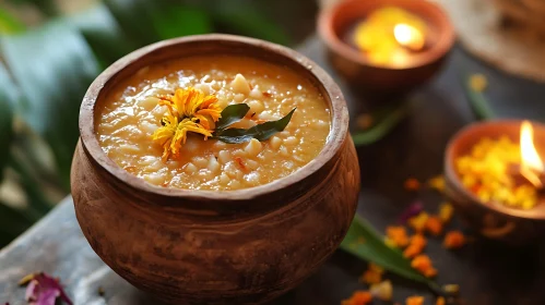 Traditional Dessert with Floral Garnish