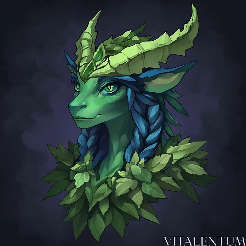 Leaf Crowned Dragon Creature Illustration AI Image