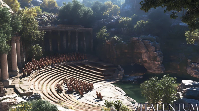 Monks in Ancient Stone Theater AI Image