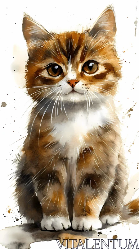 Adorable Kitten in Watercolor AI Image