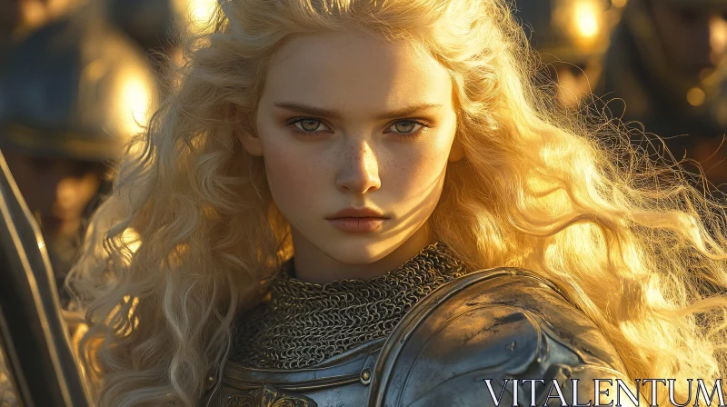 Female Warrior with Golden Hair AI Image