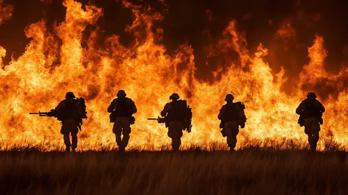 Combat Zone with Flames and Soldiers