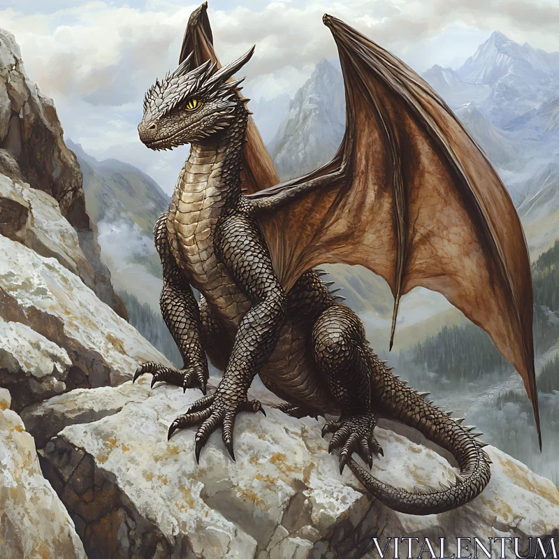 AI ART Mountain Dragon Perched High Above