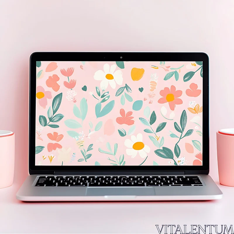 Pastel Flowers on Desktop Wallpaper AI Image