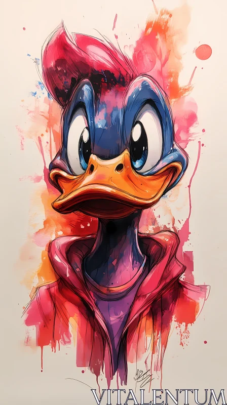 Vibrant Duck in Watercolor Style AI Image