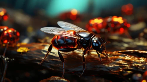 Intricate Insect Animation with Black Bee and Ants