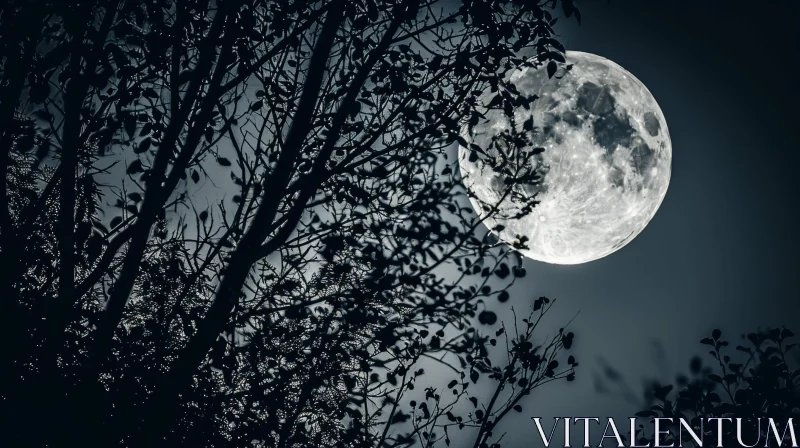 Moonlit Landscape with Majestic Tree AI Image