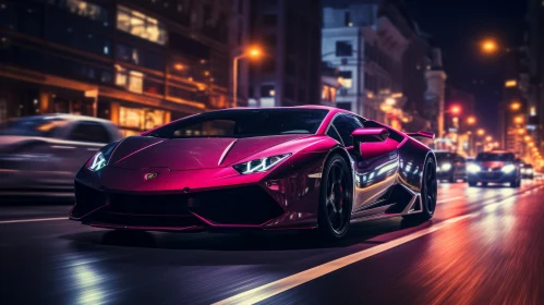 Night City Drive: Pink Sports Car in Exotic Realism