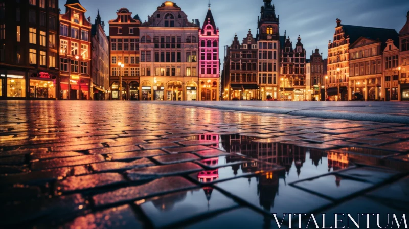 Night Reflections of Brussels: A Blend of Baroque and Gothic AI Image