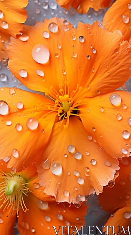 Rain-Kissed Orange Flowers in High Detail AI Image
