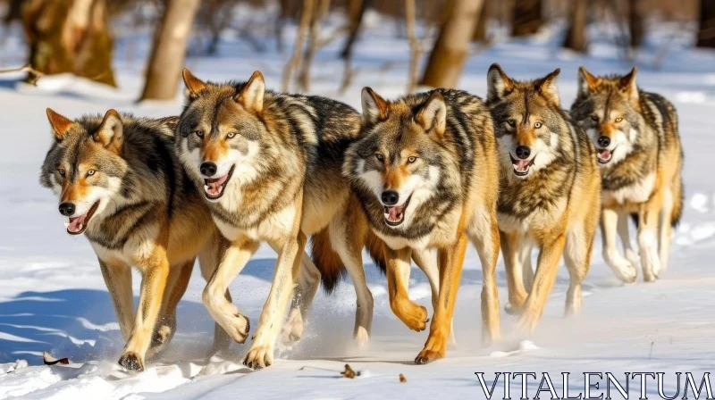 Running Wolves in Snowy Forest - Captivating Nature Image AI Image
