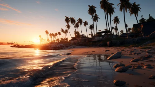 Serene Beach Sunset with Palm Trees - Photorealistic Landscape