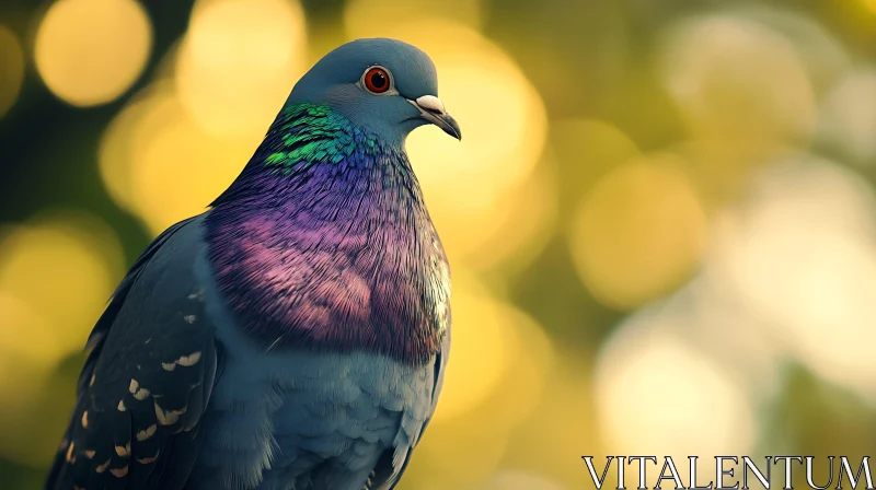 Iridescent Pigeon in Golden Light AI Image