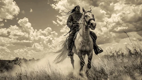 Equestrian Scene with Native American Rider