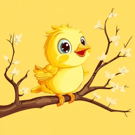 Cartoon Bird with Flowers Illustration