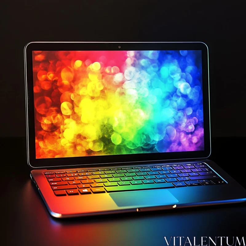 Laptop with Rainbow Abstract Background AI Image