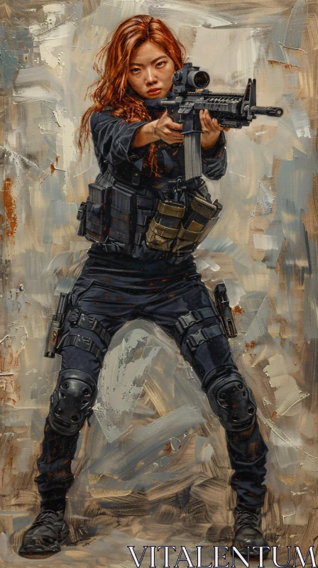 AI ART Woman Soldier with Rifle Artwork