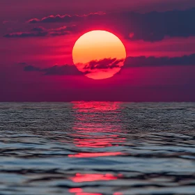 Ocean Sunset with Crimson Sky
