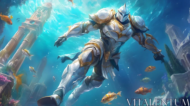 AI ART Underwater Knight in Armor Illustration