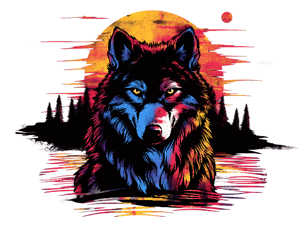 Vibrant Wolf Art on Transparent Background