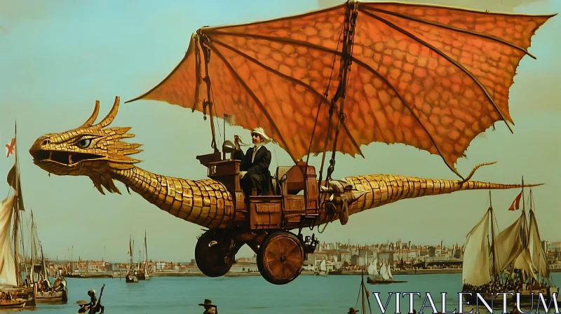 AI ART Golden Dragon in Flight