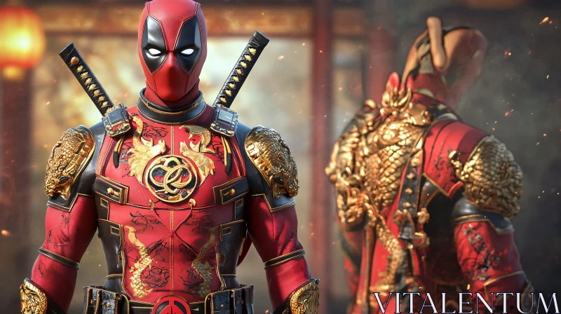 AI ART Marvel's Deadpool in Ornate Golden Armor