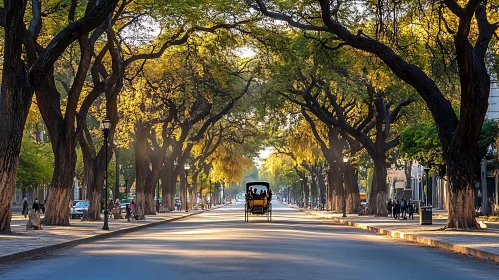 Urban Carriage Ride Under Canopy of Trees