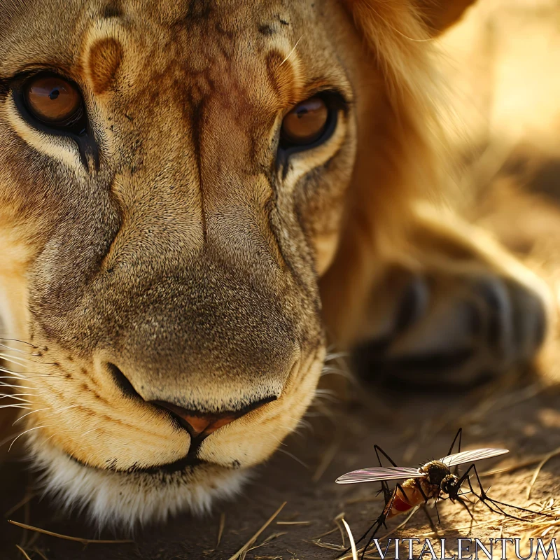 AI ART Wildlife Close-Up: Lion and Insect