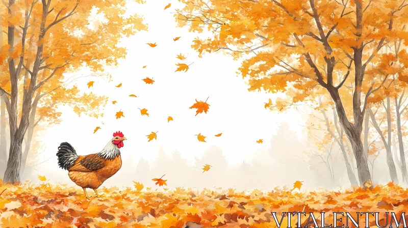 Peaceful Autumn Scene with Rooster AI Image