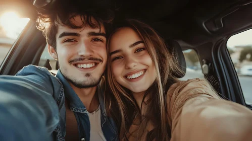 Smiling Couple Selfie in Car