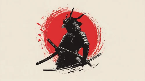 Japanese Samurai Warrior with Red Sun