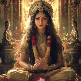 Serene Woman Meditating in Golden Light