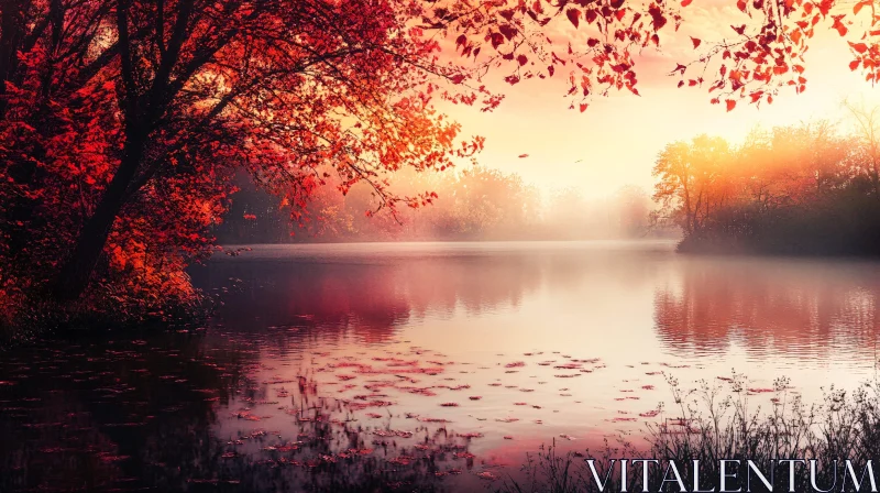 AI ART Serene Autumn Scene by Lake at Sunset