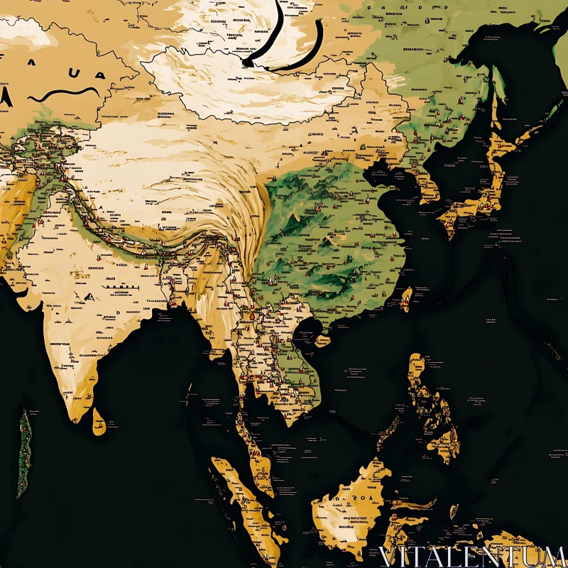 Asia Terrain Map AI Image