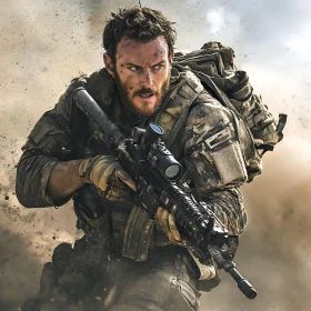 Man with Rifle in Combat Gear