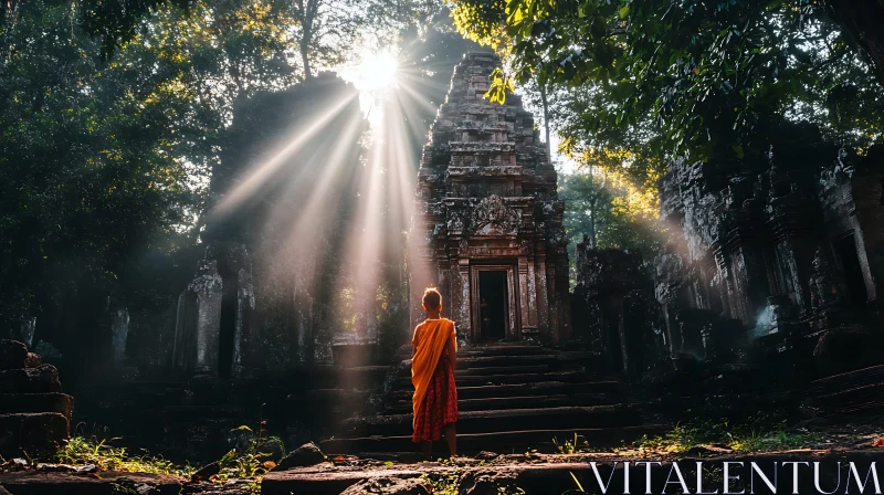 AI ART Monk at Temple with Sun Rays