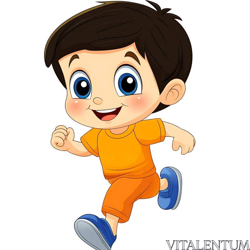 AI ART Cheerful Boy Cartoon Running