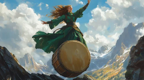 Fantasy Woman Drummer in the Mountains