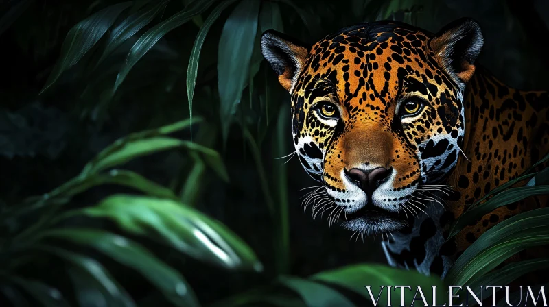 Stealthy Jaguar Among Jungle Leaves AI Image